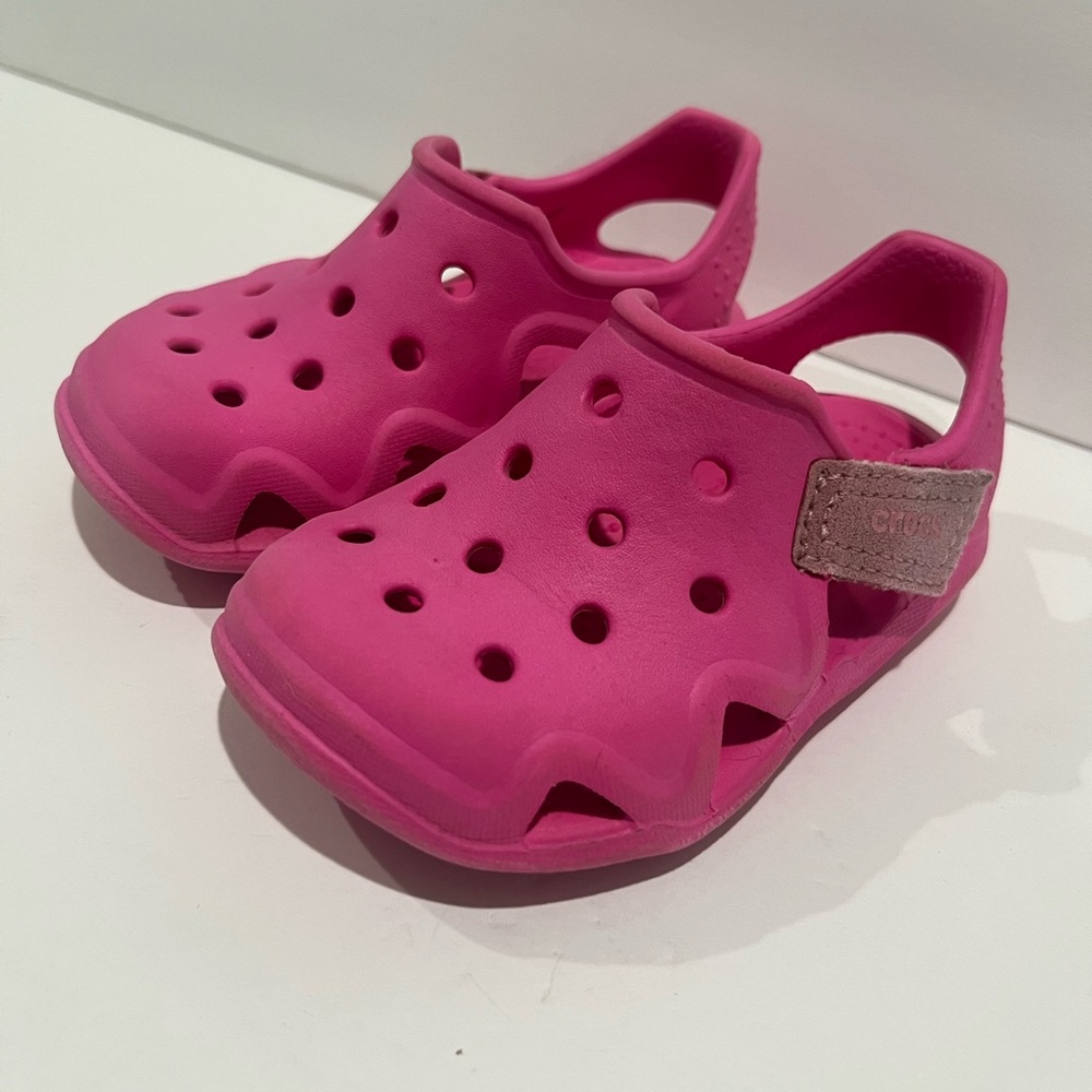 CROCS Kids Pink Slip-On Water Shoes with Velcro tabs